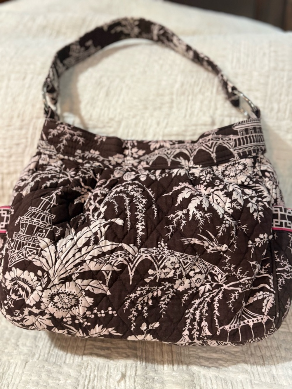 RETIRED JUILA IMPERIAL TOILE Pattern Shoulder Bag in Brown and Cream